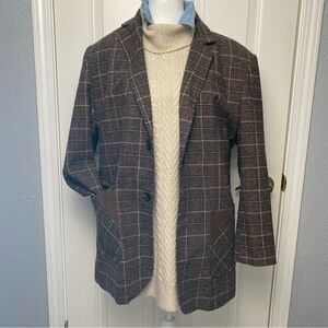 Women’s Plaid Wool Blazer Classic academia equestrian layering coat jacket XL